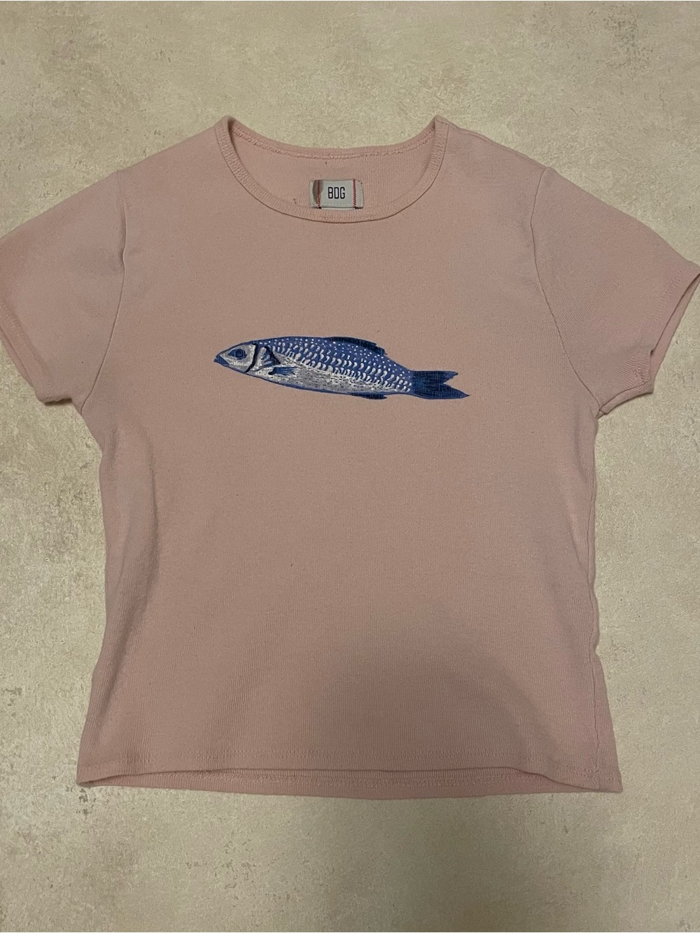 BDG Pink Tee with Blue Fish Print